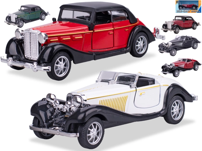 Metalen model van een oldtimer met terugtrekfunctie