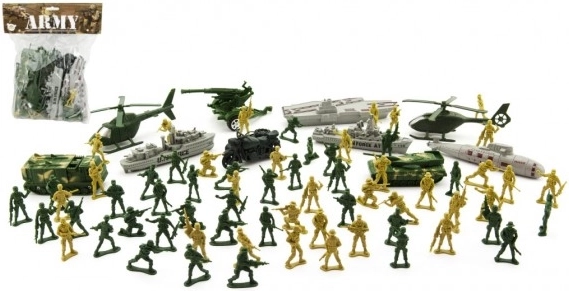 Set van plastic soldaatjes met accessoires, 81 stuks