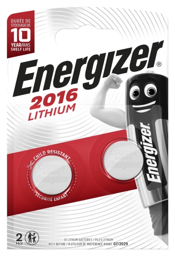 Lithium knoopcelbatterij CR2016 3 V, 100 mAh, 2 stuks – Energizer