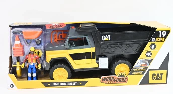 CAT werk-kiepwagen met effecten, 34 cm, figuur en accessoires