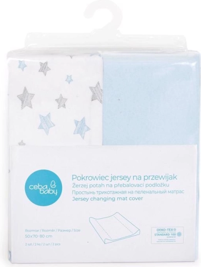 Ceba Baby hoes voor aankleedkussen 50 × 70 cm, 2 stuks, blauw + blauwe sterren