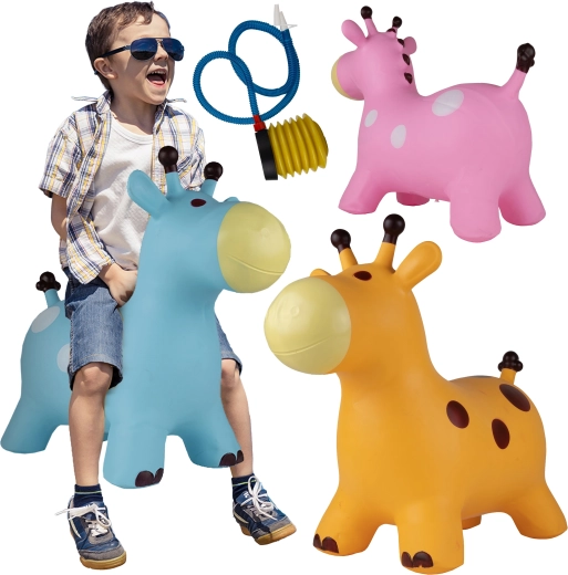 Springend rubberen paardje Giraffe met pompje