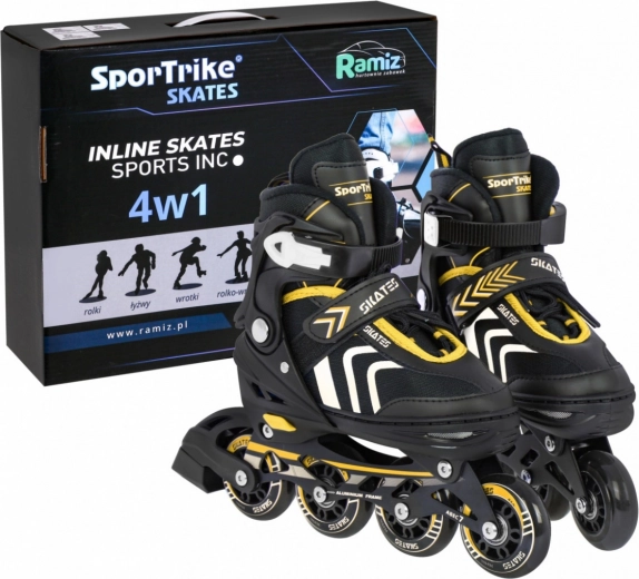 4-in-1 set kinderschaatsen: inline, quad en ijs – maat 39–43 – geel