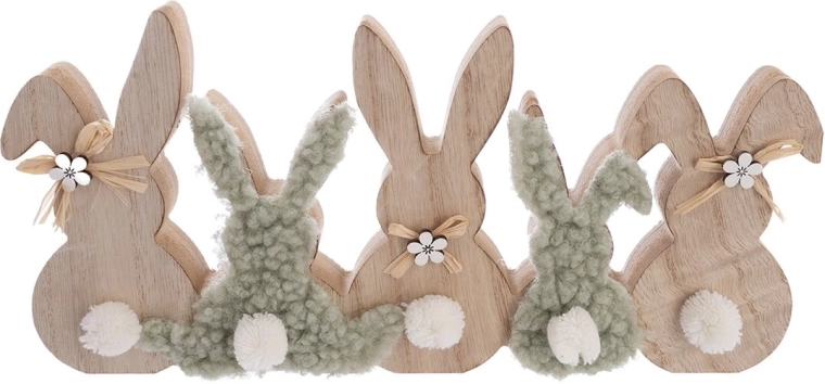 Haasdecoratie hout en pluche bruin-groen 30 cm