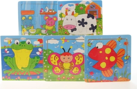 Houten puzzel met dieren op een ondergrond