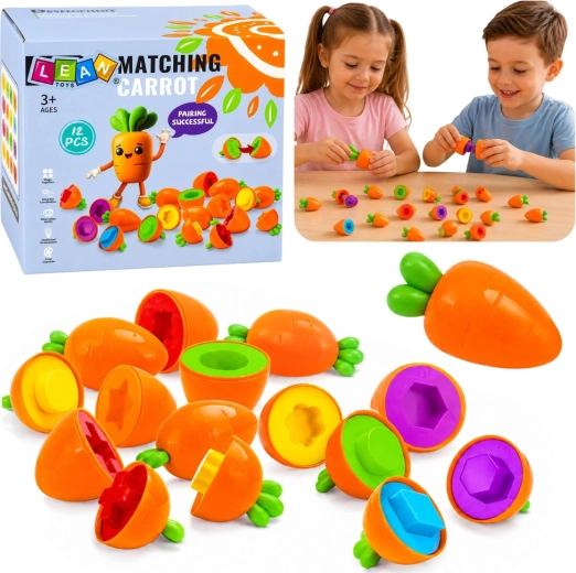 Educatieve wortel-sorteerder – vormen en kleuren matchen (12 stuks)