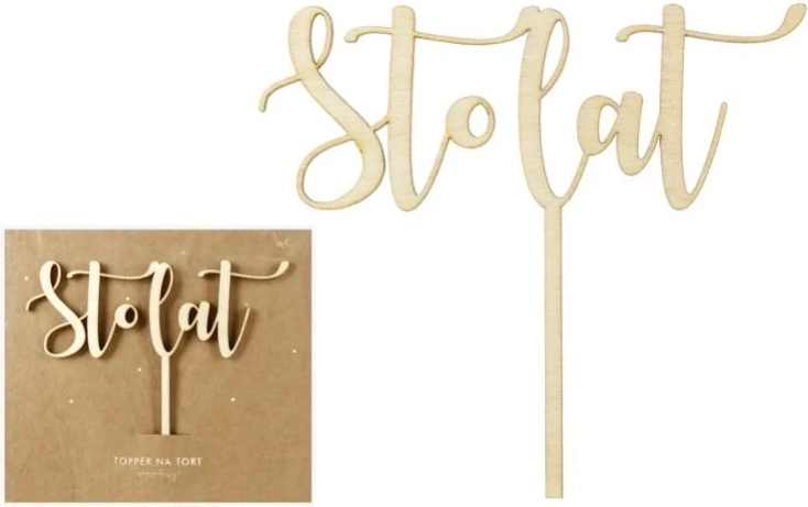Houten taarttopper „Sto lat“ 14 cm