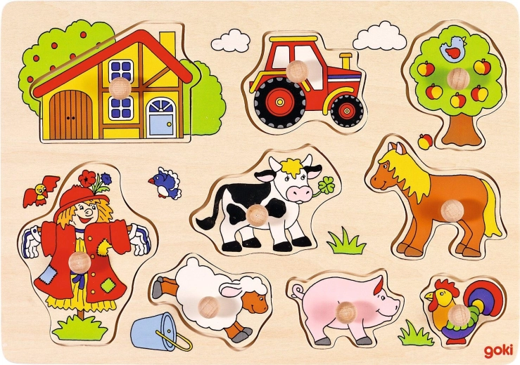 Houten insteekpuzzel boerderij met handgrepen