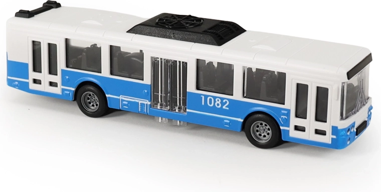 Blauwe stadsbus met openslaande deuren 16 cm