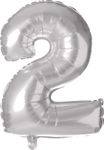 Folieballon cijfer 2, 30 cm, zilver TORO