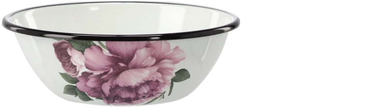 Geëmailleerde kom Laura met motief van witte pioen 0,6 l, diameter 16,5 cm