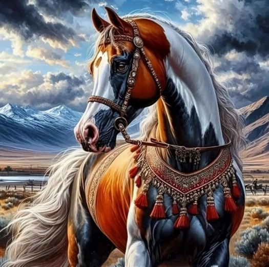 Schilderen op nummer – paard in Indiaans tuig 40 × 50 cm