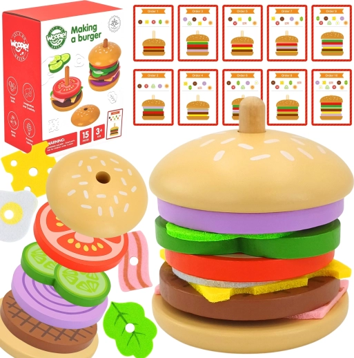 houten burgerrestaurant – logische puzzel voor kinderen 15 stuks WOOPIE GREEN met FSC-certificaat
