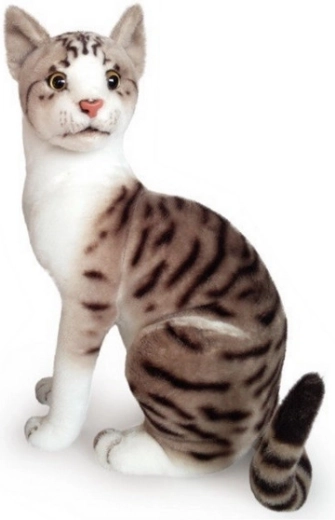 Zittende pluche kat wit‑grijs 30 cm