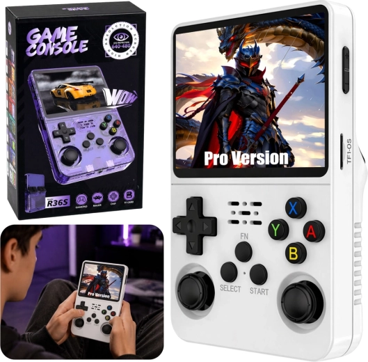 Draagbare retro gameconsole R36S met 3,5" IPS-scherm – wit