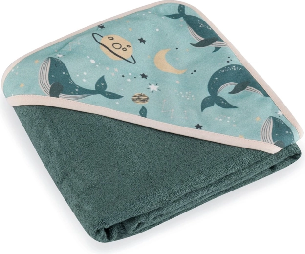 PETITE&MARS bamboe badhanddoek met capuchon Loulou Whale Song 100 × 100 cm