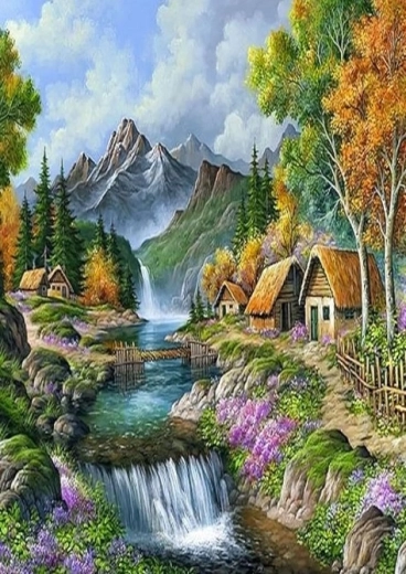 Norimpex diamantpainting huisjes in de bergen 30 × 40 cm