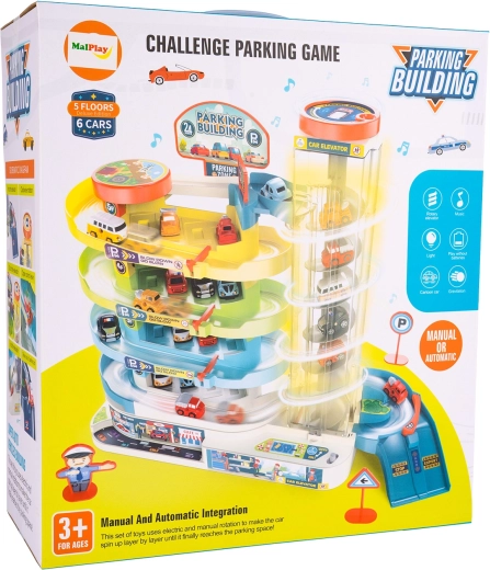 parkeergarage met 5 verdiepingen en 6 autootjes