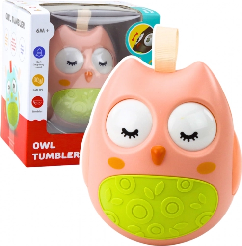 Uil knuffelspeeltje voor baby’s met belletjes roze