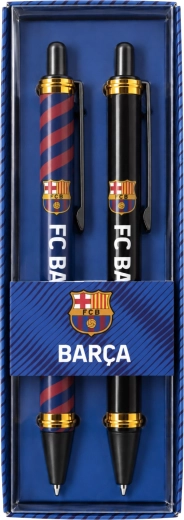 Set metalen balpennen FC Barcelona blauw en zwart - 2 stuks