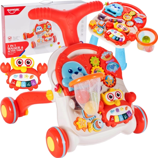 loopwagen en duwspeeltafel 2-in-1, rood