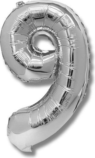 Folieballon cijfer 9 zilver 40 cm