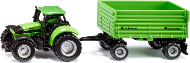Siku tractor DEUTZ-FAHR met tweeeenassige Fortuna-aanhanger