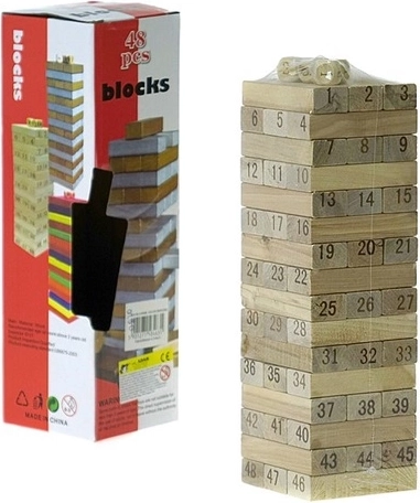 Houten torenspel met genummerde blokjes