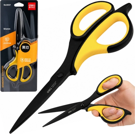 Kantoorschaar Deli van roestvrij staal zwart-geel 18,4 cm - 1 stuk