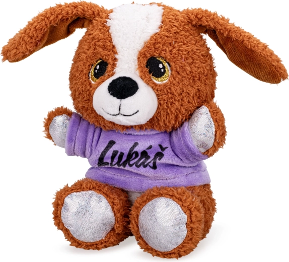 Pluchen hondje in T-shirt met opdruk 17 cm