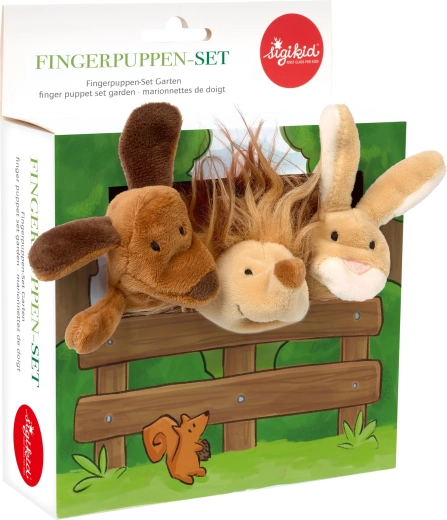 Sigikid set pluche vingervpoppen hondje, konijntje en egel