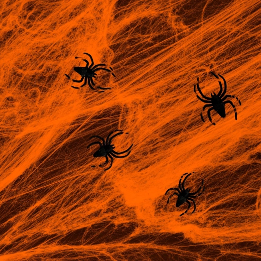 Oranje Halloween-spinrag met spinnen