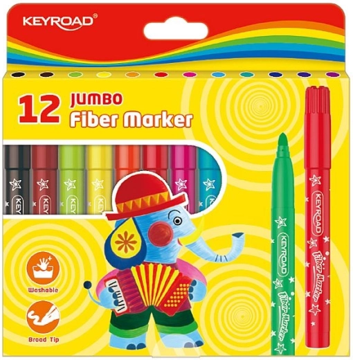 Wasbare viltstiften KEYROAD Jumbo, 12 kleuren