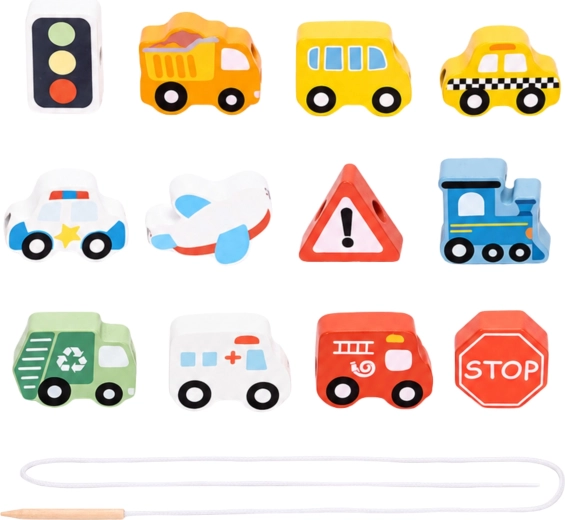13 houten onderdelen met transportthema