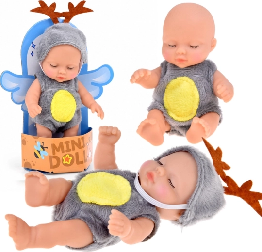 Mini babypop in rendierkostuum 11 cm