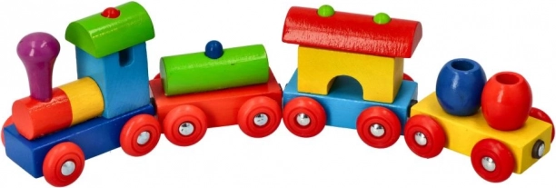 Goki gekleurde houten trein met magnetische wagons