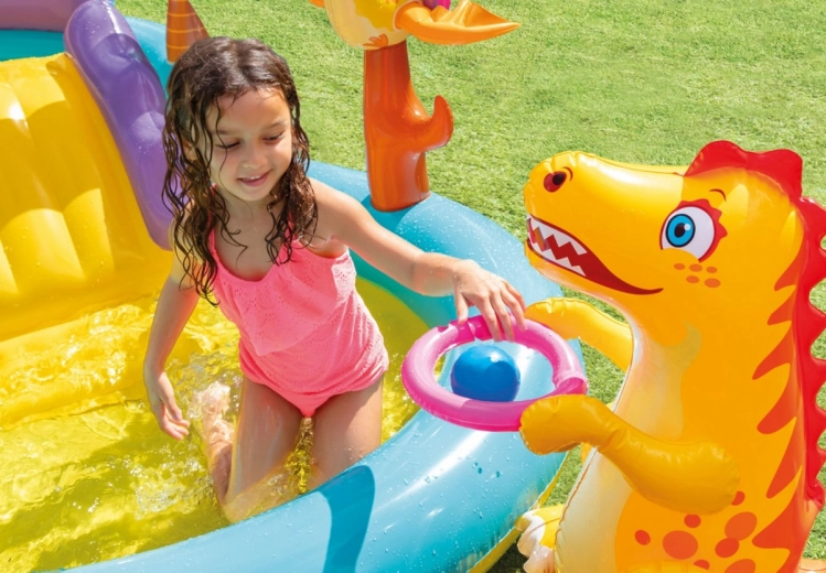 Spel met balletjes en dinosaurus-elementen