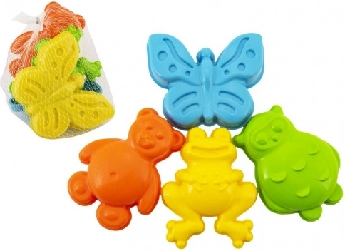 kunststof zandvormpjes dieren, set van 4 stuks in netje
