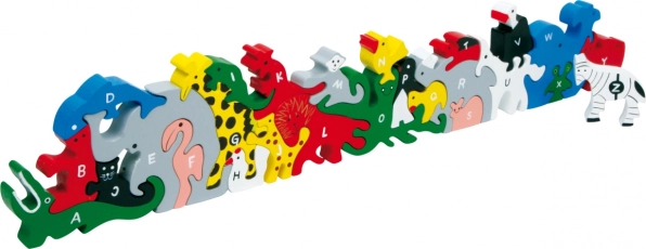 Houten puzzel dieren met letters en cijfers