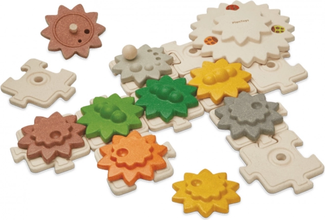 PlanToys houten set met tandwielen en puzzel