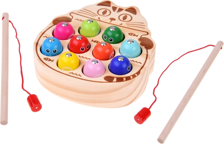 Houten bord met kattenmotief en kleurrijke visjes