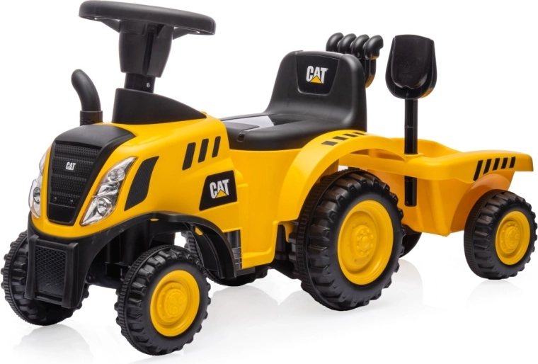 Kinderlooptractor CAT met aanhanger en gereedschap, geel