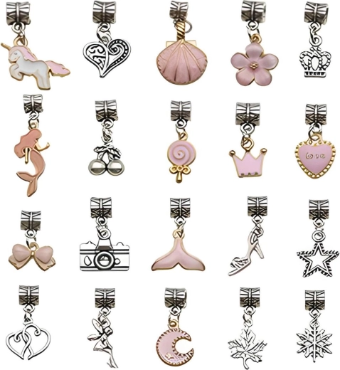 Kralen en bedels (charms) in roze tinten