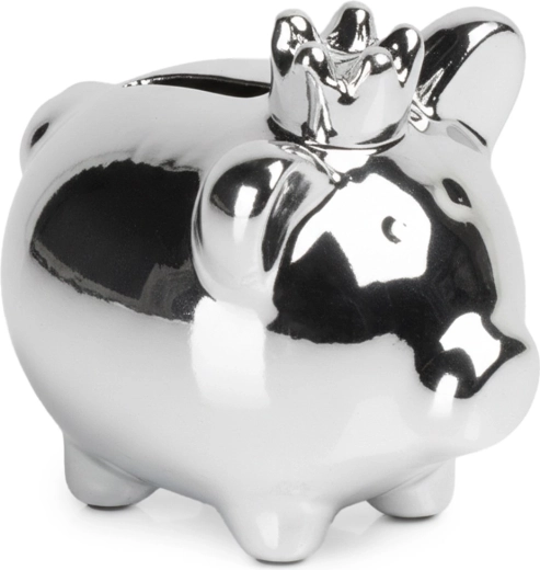 Keramische spaarpot zilver met spiegelglans 9,5 × 7 × 8,5 cm