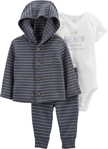 Carter’s 3-delige set voor een jongetje: hoodie met capuchon, joggingbroek en romper met korte mouwen grijze strepen (maat 56)