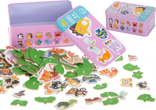 Houten educatieve dierenpuzzel in doosje