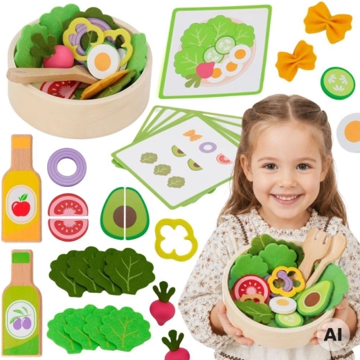 Viga houten set voor het bereiden van salade 18m+