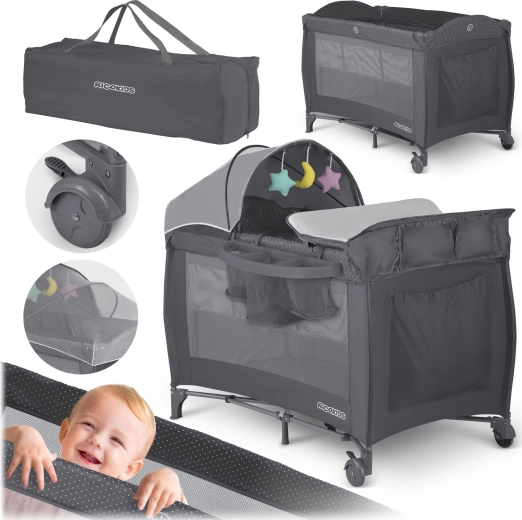 Reisbedje met matras en tas 125 × 65 × 78 cm antraciet