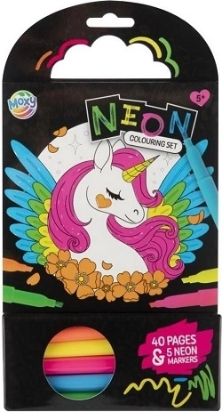 Neon kleurboek met eenhoorn 15 × 15 cm (40 pagina’s) + 5 neonstiften