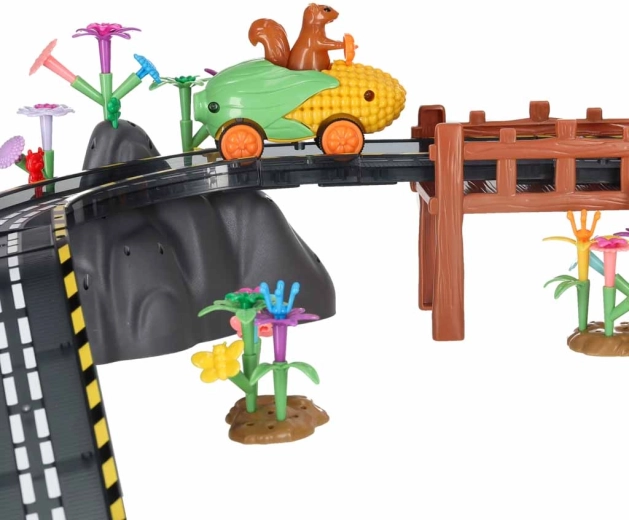 Bruggen, rotsen en een bloementuin